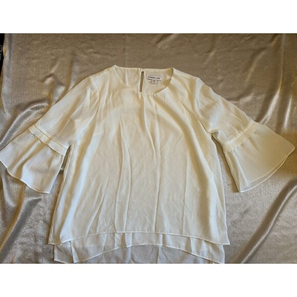 Coldwater Creek Women’s Petite Small PS White Blouse Flowy Bell Sleeve Top Shirt - Picture 2 of 8